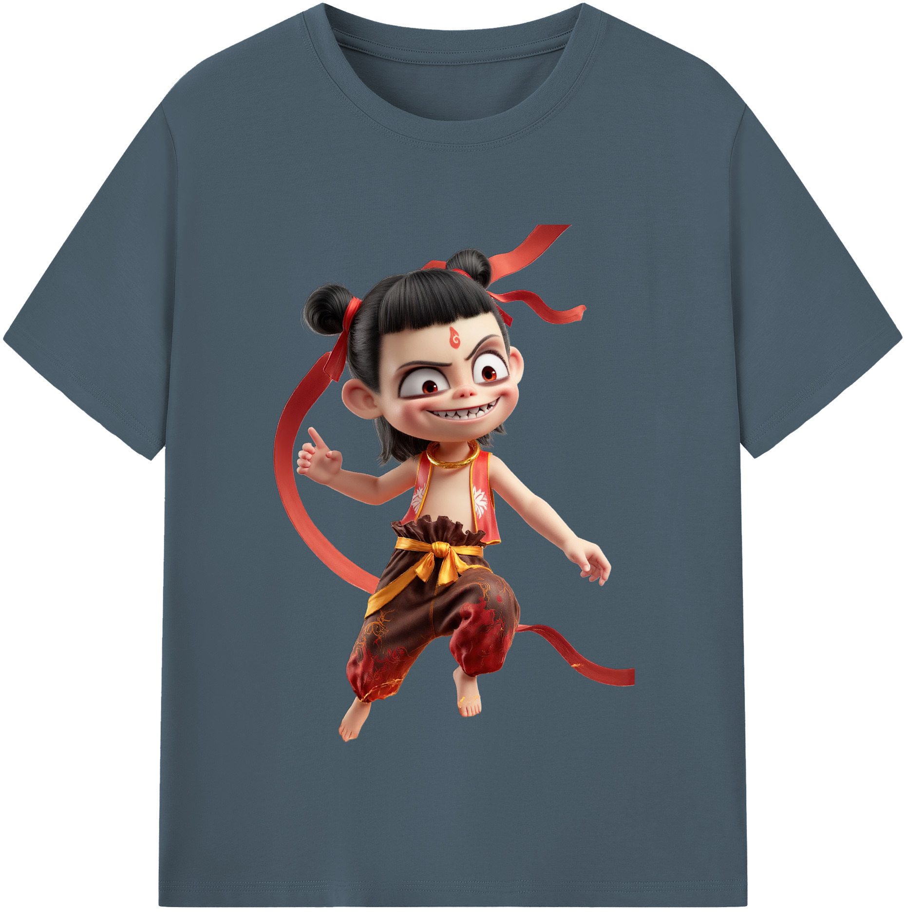 （画像用） Ne Zha 2 ナタ 魔童の大暴れ 綿100％半袖Tシャツ（フロントプリント）